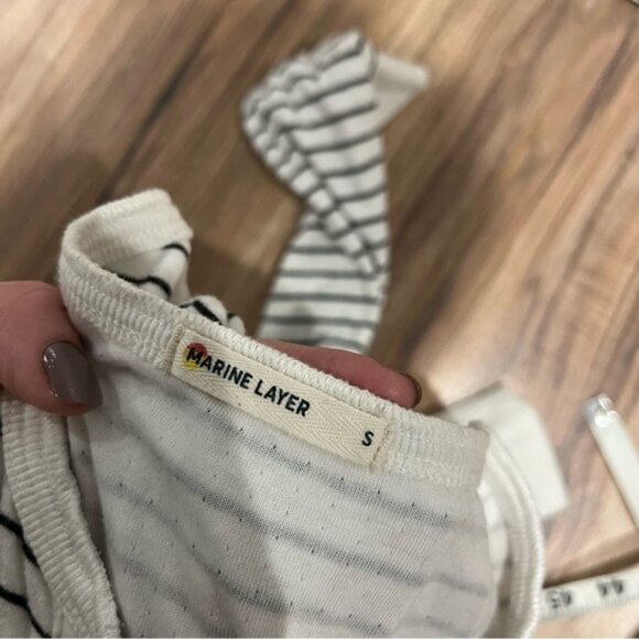 Marine Layer Double Knit Carter Henley Long Sleeve Top in White/Black Stripe - Picture 9 of 9